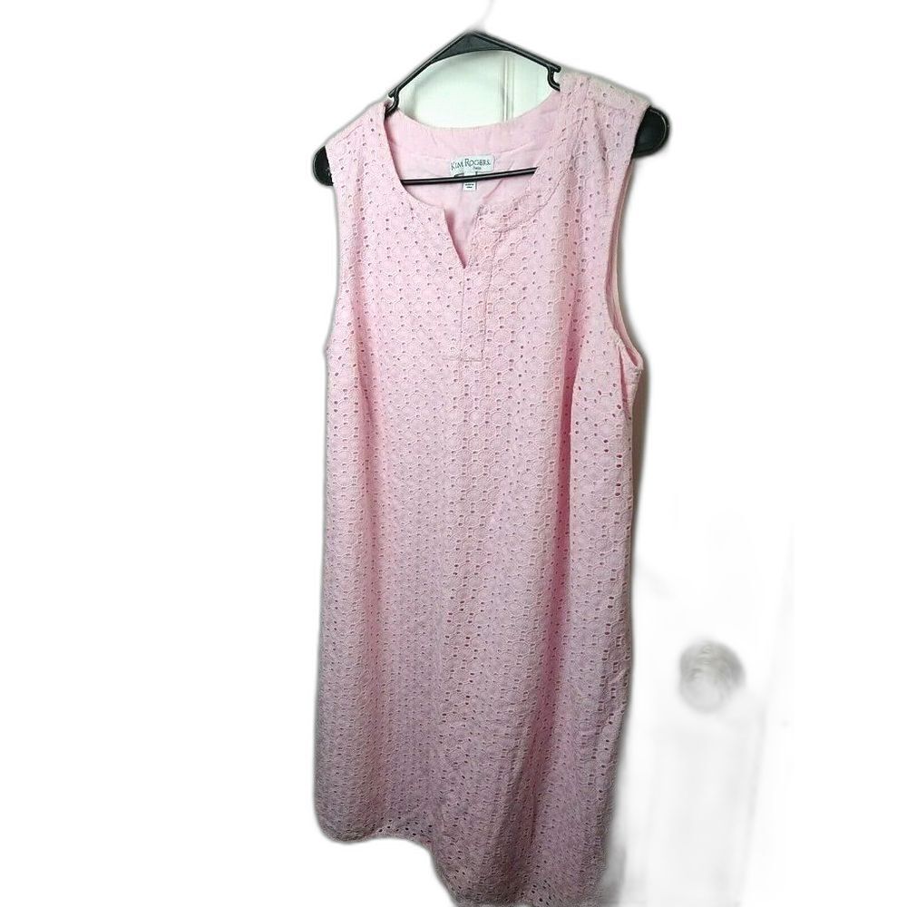 KIM Rogers Sleeveless Pink Eyelet Midi V Neck Dress. Size PL